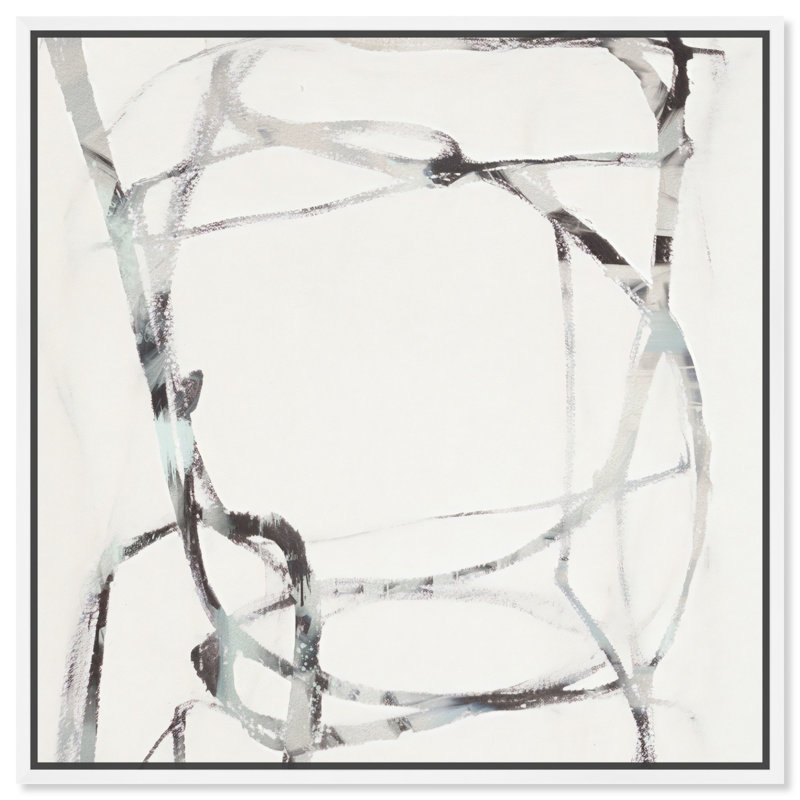 "Water poudres", art abstrait noir et blanc par Notoriart, Cadre blanc, H 25 po x l 25 po