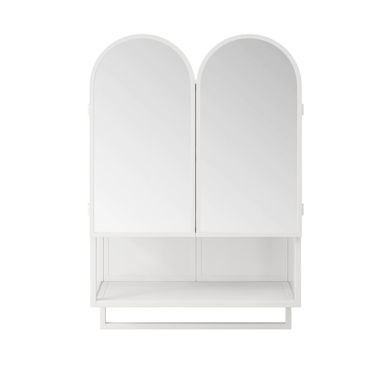 23.62" Modern Double-Arched Mirror Cabinet, White