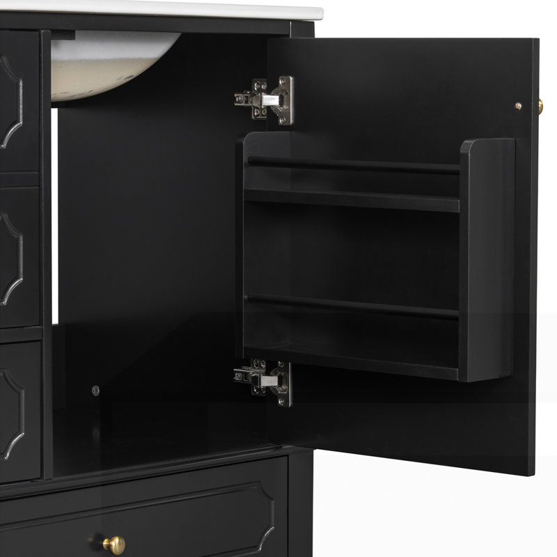 Meuble-lavabo autoportant avec lavabo en céramique, Noir