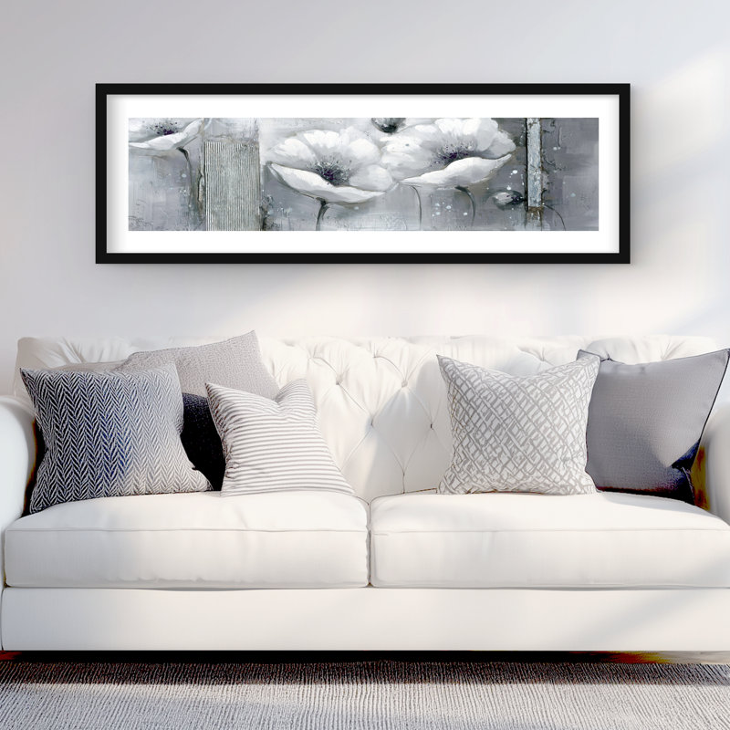 Grayscale Flowers - Framed Matted Print for Office Decor