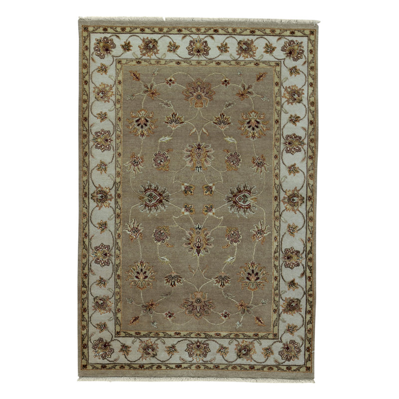 Wool Oriental Area Rug in Tan/Light Blue