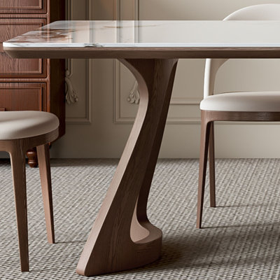 Gateville Ash Stone Top Solid Wood Base Dining Table