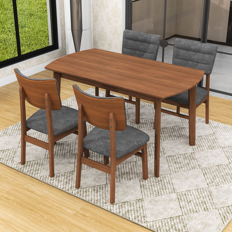 Ensemble de table de salle à manger 5 pièces avec table rectangulaire et 4 chaises rembourrées, Gris