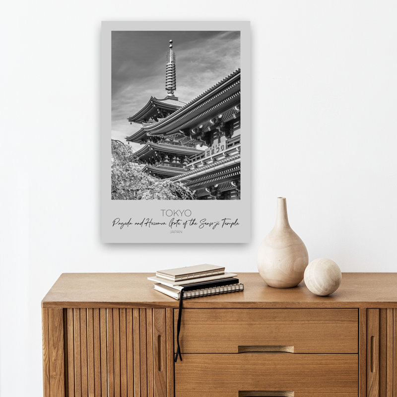 In Focus: Tokyo Pagoda And Hozomon Gate Of The Senso-Ji Temple Abstract Contemporary Cherry Tree Architecture City Wall Art Print 1 Piece Wrapped Canvas Wall Art