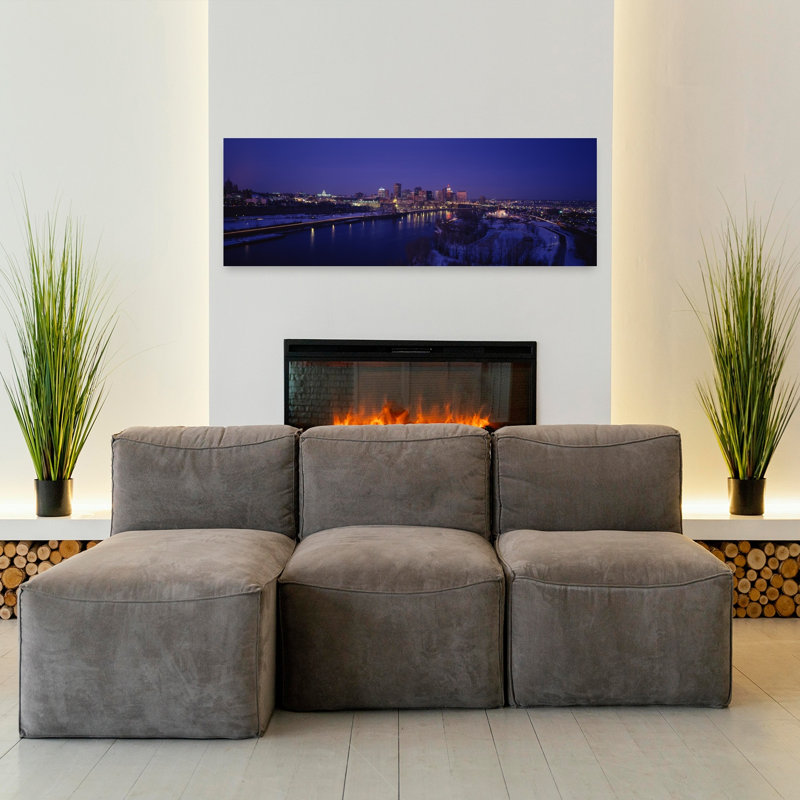 Reflection of buildings in a river at night Mississippi River Minneapolis and St Paul Minnesota USA 1 Piece Wrapped Canvas Panoramic Wall Art