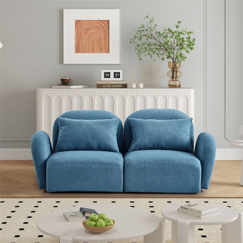 Upholstered Sofa, 28.3" H x 66.9" W x 34.2" D, Blue Teddy