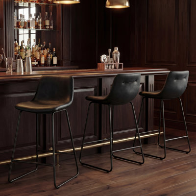 Tabouret de comptoir moderne en cuir avec repose-pieds à dossier bas