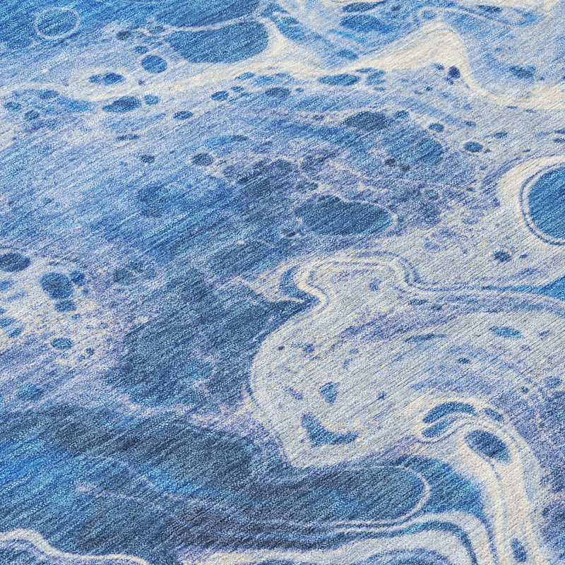 Tapis bleu marine intérieur / extérieur lavable à la machine Cinead ACN1705, Tapis de couloir 2 pi 3 po x 7 pi 6 po
