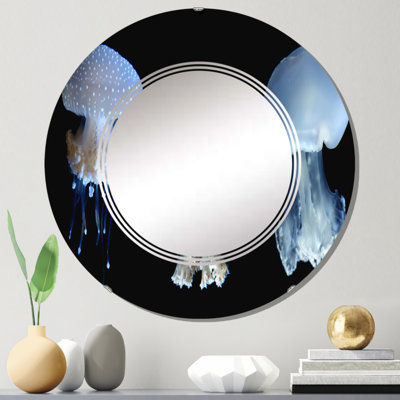 Trois méduse sur fond noir - miroir mural nautique et côtier