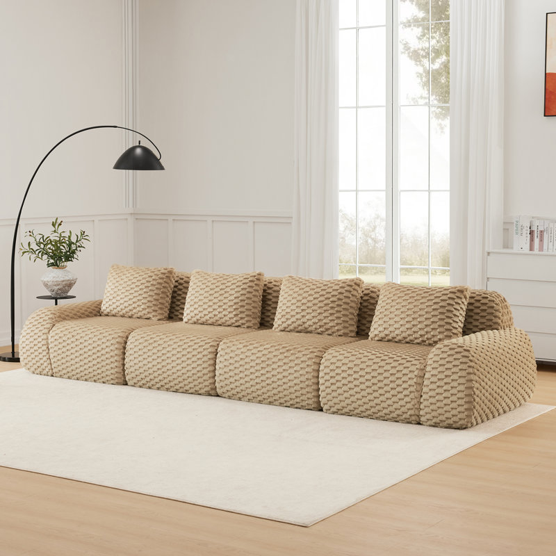 146" Modern Modular Sectional Sofa for Living Room,Flannelette Fabric,Oversized 4-Seater Couch,boneless sofa,Deep Seat,Buckle connection,Anti-slip Design,No Assembly