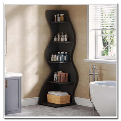69.8"Height 5-Tier Wavy Corner Bookshelf And Plant Stand For Living Room Small Space