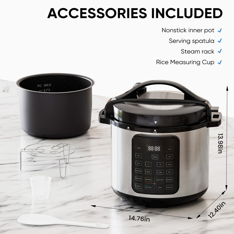 Autocuiseur électrique instantané 8-en-1 de 8 pintes avec cuve en acier inoxydable Instant Cooker