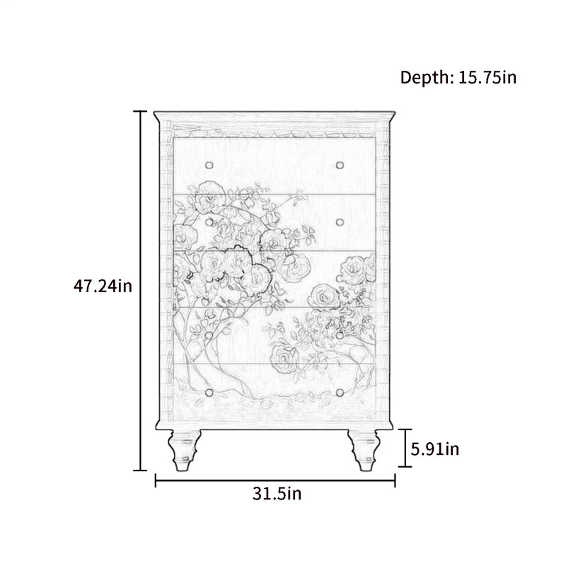 Commode décorative à cinq tiroirs Retro, Ivoire blanc