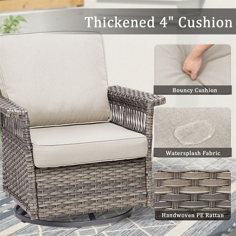 Ensemble de chaises berçantes pivotantes 2 pièces avec accoudoirs de 5 pouces et coussin épais