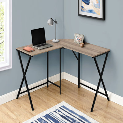 Bureau d'ordinateur, bureau personnel, coin, L 55 po, forme en L, travail, ordinateur portable, stratifié brun, métal noir, contemporain, moderne