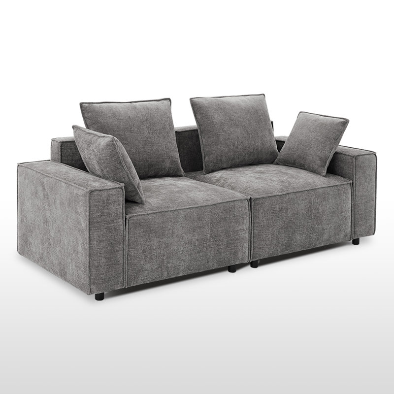 Canapé modulaire en chenille à accoudoirs carrés 78 po Makassar, Gris chenille