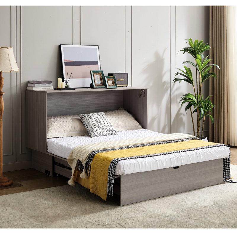 Grey Bed With Organized Storage, Soft Foam Mattress & Charging Plug Space Folding Bed, Grey, Storage Box Adapter