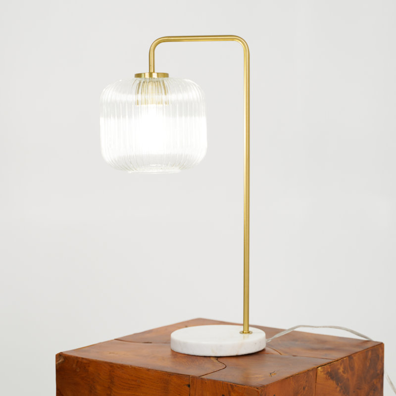 Socoma Ribbed Glass Table Lamp with Brass Finish and Marble Base