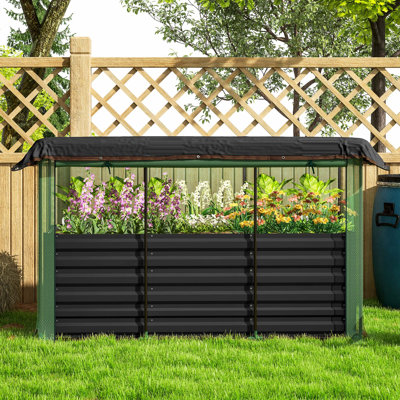 Galvanized Raised Garden Bed with Crop Cage Plant Protection Net and Shade Cloth Roof, Metal Planter Box with Cover for Vegetables, Flowers, Herbs,