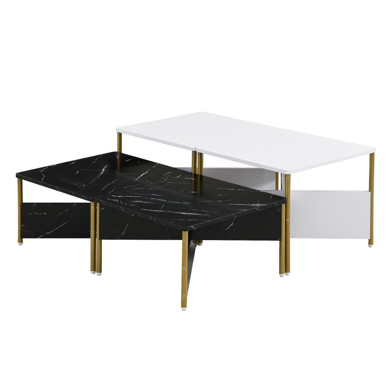 Ensemble de tables basses Modern Modern de 4 pièces, Noir / blanc