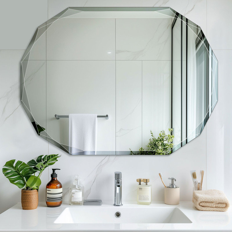 Beveled Frameless Bathroom Vanity Mirror Decorative Wall Accent Mirror, 30" x 40", Oval
