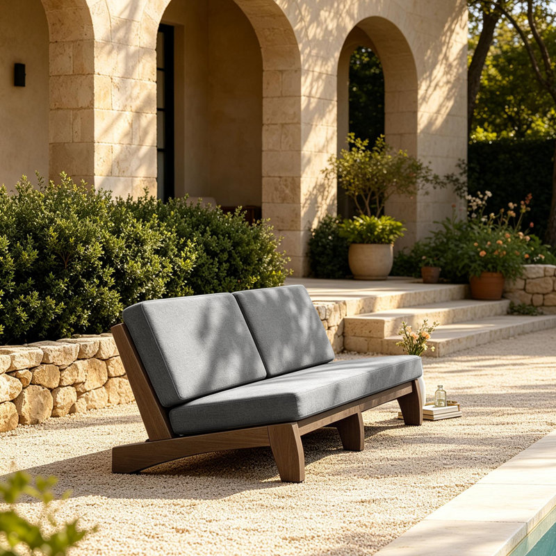 Patio Outdoor Sofa with Cushions, Brown, Gray