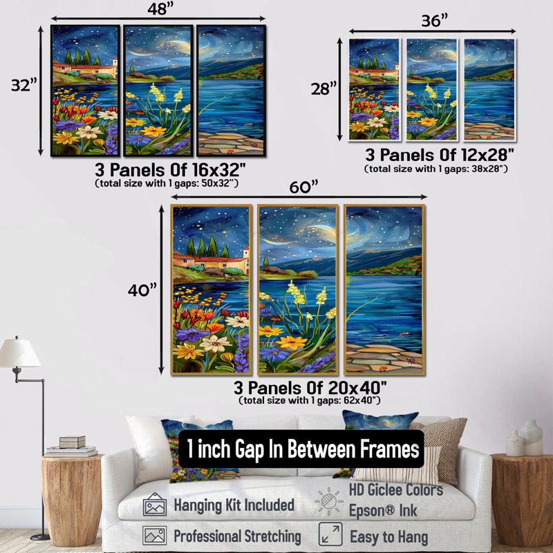 Noelie - River Wall Art Print Set, Gold Floater Framed, 32" H x 48" W x 1" D