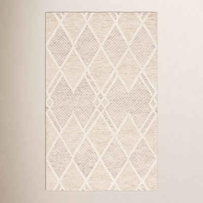Beige Ivory Hand-Tufted Wool Geometric Rug