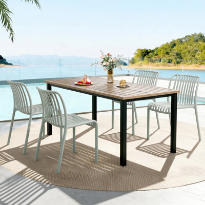 Outdoor Stacking Dining Chair, No-Assembly All-Weather Plastic Armless Patio Side Chair for Garden, Backyard, Balcony
