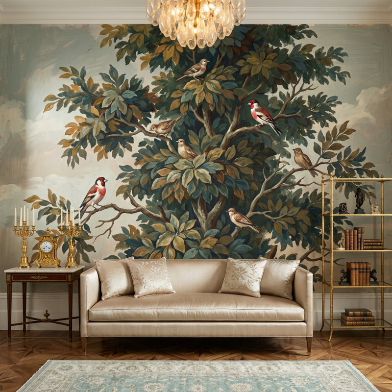 Murale arbre vert sauge, 200 po x 120 po, Peler et coller
