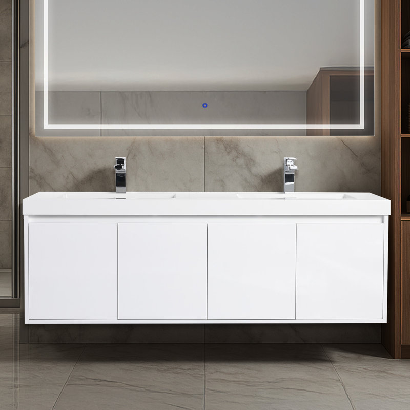 Ensemble de meuble-lavabo mural double 60 po Bern, Blanc