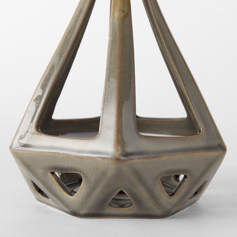Sculpture conique en céramique émaillée blanche craquelée, Vert
