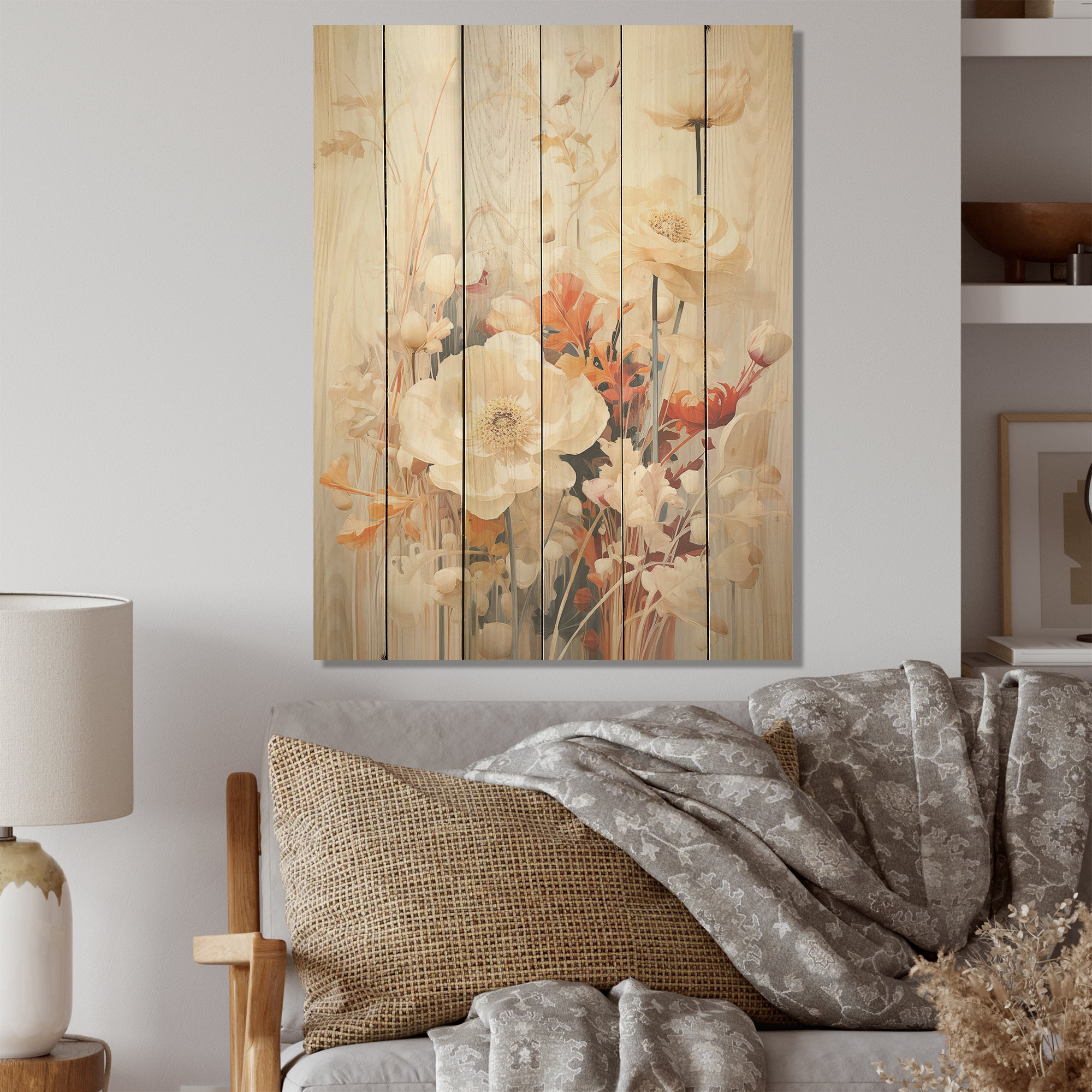 Lark Manor™ Beige Flowers In Full Bloom I Flowers Wood Art On Natural Pine Wood Wayfair
