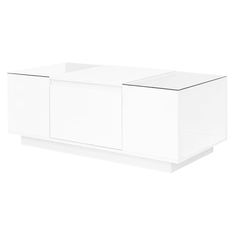 Table basse moderne avec DEL à 16 couleurs, verre transparent et fonction de rangement pour la décoration intérieure à DEL ultrabrillante, plateau de table en verre, salon à tiroirs cachés