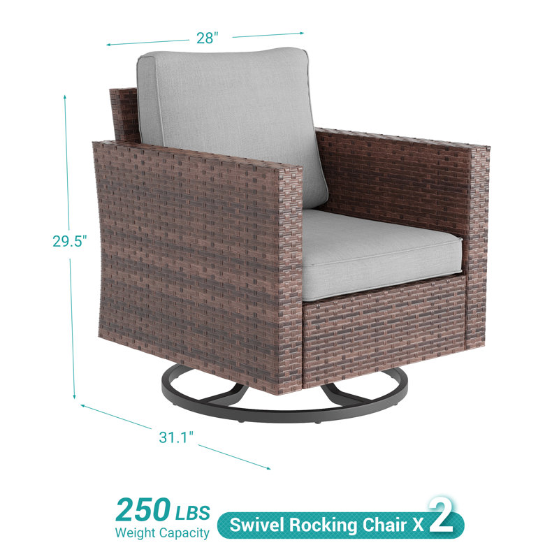 PE Wicker Patio Swivel Chair(Set of 2), Linen Gray Cushion/Brown Frame