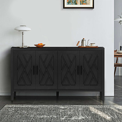 60 Inches Modern Farmhouse Accent Cabinet With 4 Doors And Adjustable Shelf Wood Sideboard Buffet Cabinet Console Table Credenza Buffet Table For Kitchen Dining Room Entryway Hallway
