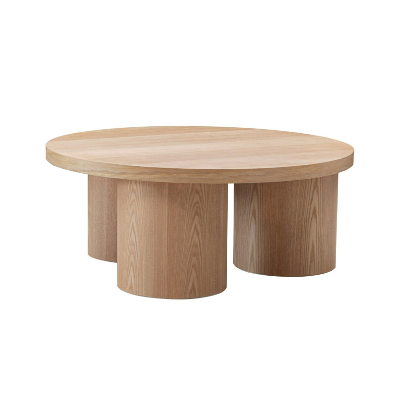 Table basse 36 pouces, plateau rond et pieds Cid Smith, Brun naturel