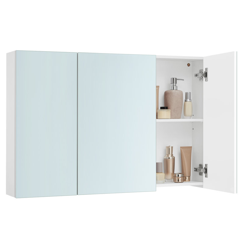 Wall Mounted Bathroom Mirror Cabinet 3 Doors Adjustable Shelves Modern 15 x 90 x 60 cm