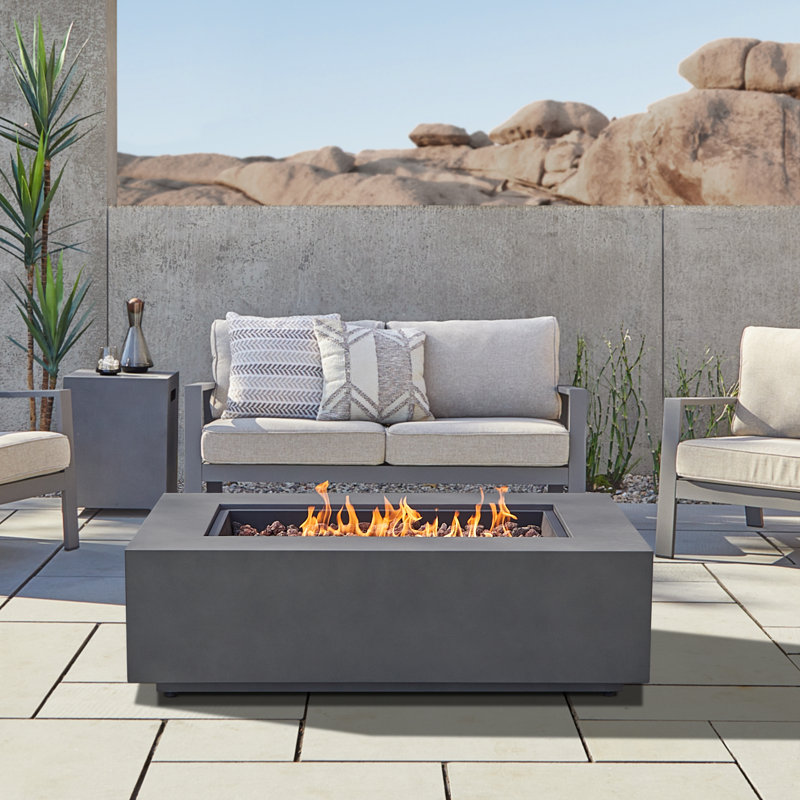 AEGEAN Propane / Natural Gas Outdoor Fire Pit Table, 15" H x 50" W x 32" D, Weathered Slate