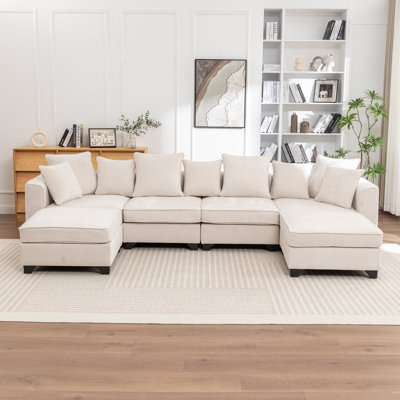 Bennett 6-Piece U-Shaped Sectional Sofa With 2 Ottomans by Mercer41