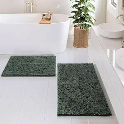 Ensemble de tapis de salle de bain, 2 pièces en chenille - séchage rapide, antidérapant, lavable à la machine - tapis de bain