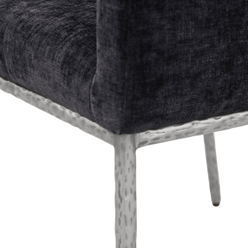 Chaise en chenille Reeves, Tissu chenille noir, Argent brossé