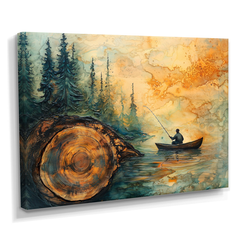 Gerrid pêche tranquillité rivière paysage II - bateau pêche art mural, H 30 po x l 40 po, Toile tendue, Ne s'applique pas