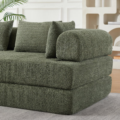 Convertible sleeper sofa, chenille folding mattress sofa,with two back cushions and two throw pillows, DIY sofa with removable armrests
