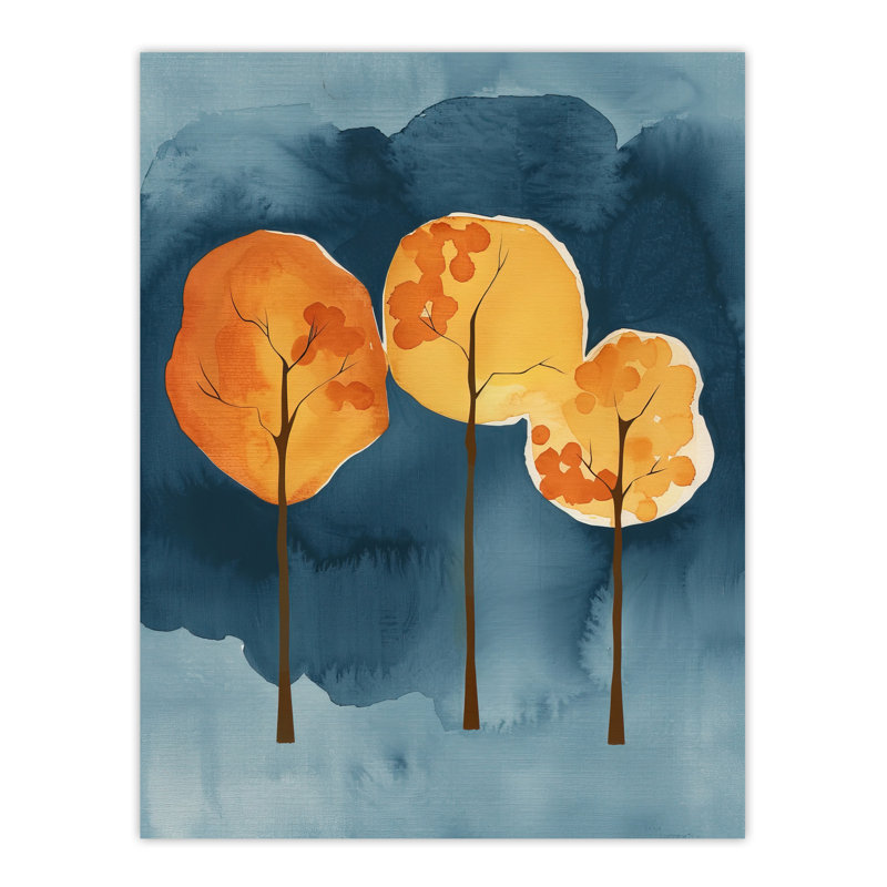 Abstract Autumn Trees Blue Watercolour Wall Art Print