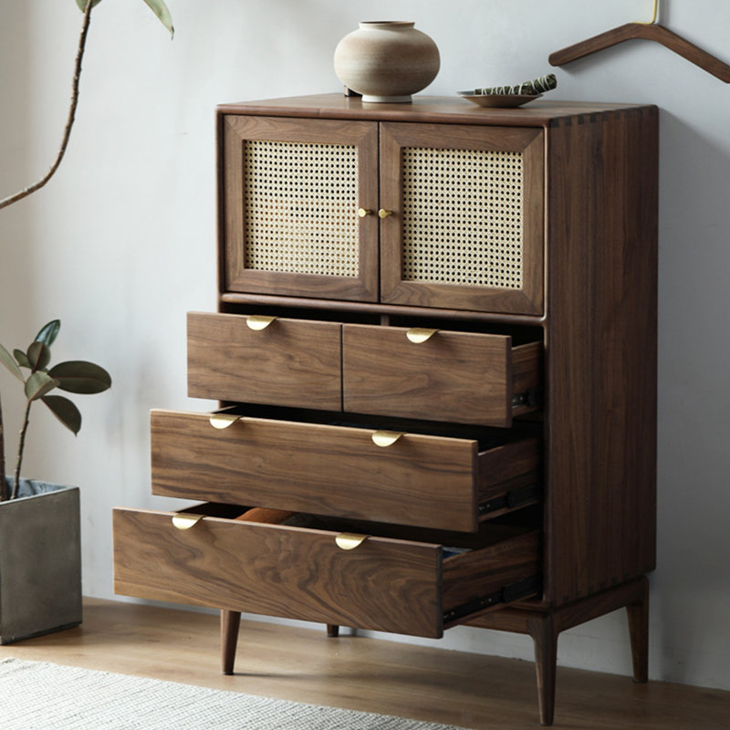 Meuble d'appoint en rotin tressé à tenons et mortaises