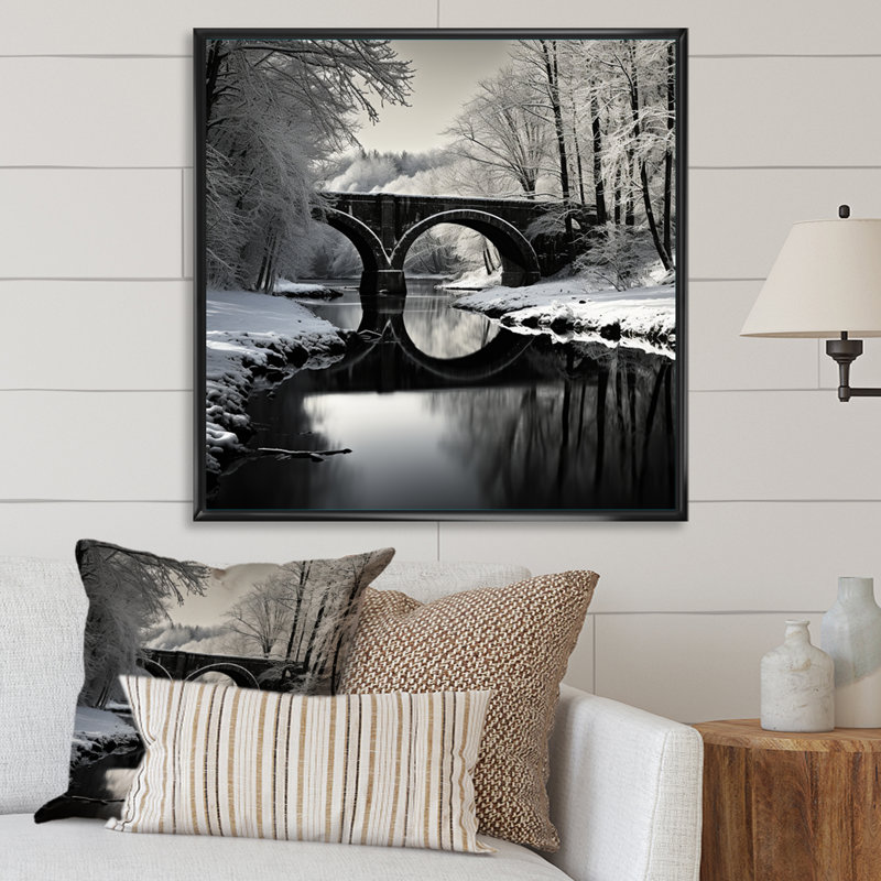 «Bridges Winter Scenery» sur toile, H 36 po x l 36 po x P 1,5 po, Cadre flottant noir