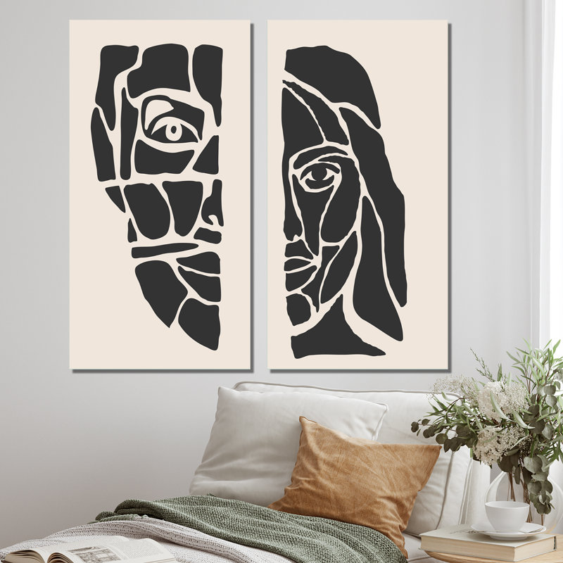 «Abstract Minimalist Woman Portrait IV», ensemble de 2 peintures, H 40 po x l 40 po x P 1,5 po, Toile tendue