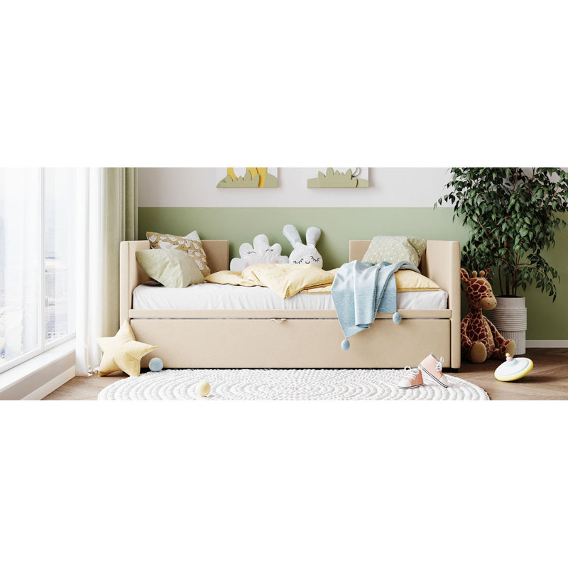 Modern Reylin Twin Daybed Upholstered Daybed With Pop Up Trundle, Gray