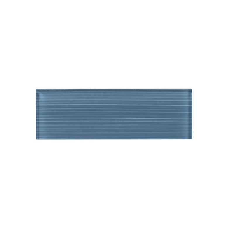 Premium Hand Painted 3" x 9" Straight Edge Glass Subway Tile, Denim Blue